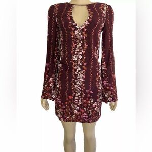 Kimchi Blue Women Dress Burgundy Floral Long Sleeve Scoop Neck NWT Size XS $69